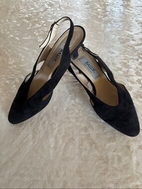 Bally black suede slingback pumps. Size 8.5 with 2.5” heels. Made in England.